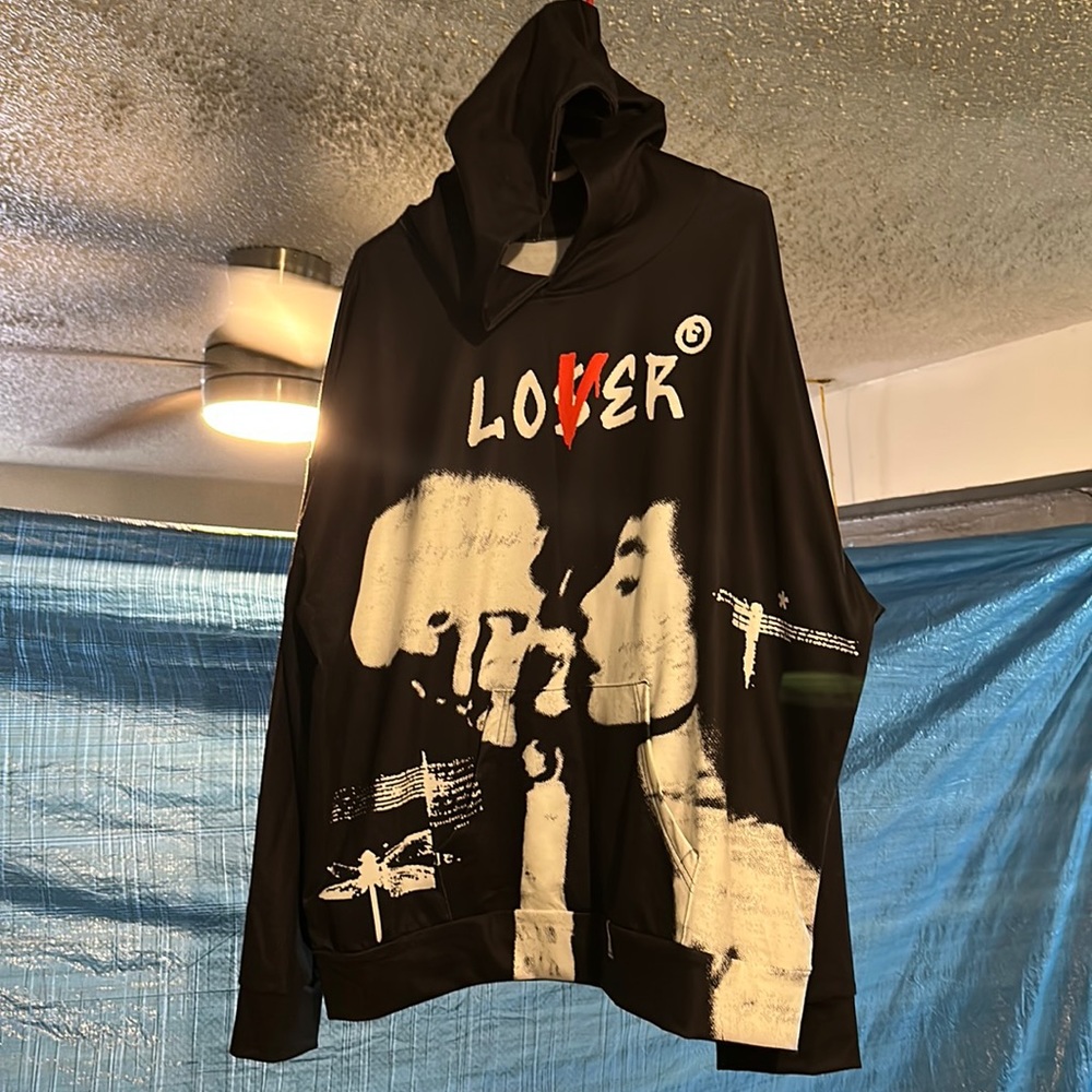 Lover printed hoodie Black and white Xl